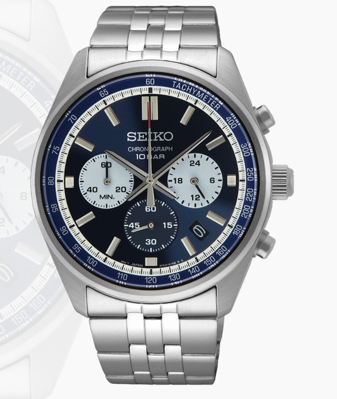 Seiko Mens 100M Stainless Steel Quartz SEIKO Chronograph HENRI
