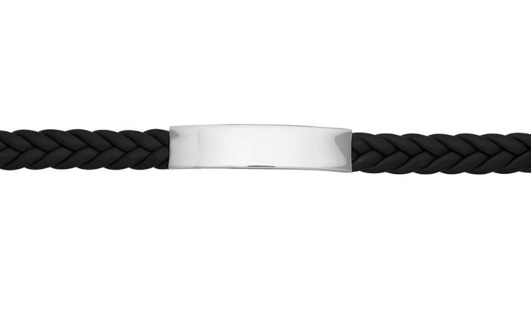 Blaze Stainless Steel Men's I.D. Bracelet With Black Leather Cord 22 X 1cm