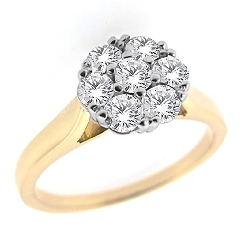 9 Carat Yellow Gold Natural Diamond Cluster Ring With Half Carat Of Natural Diamonds