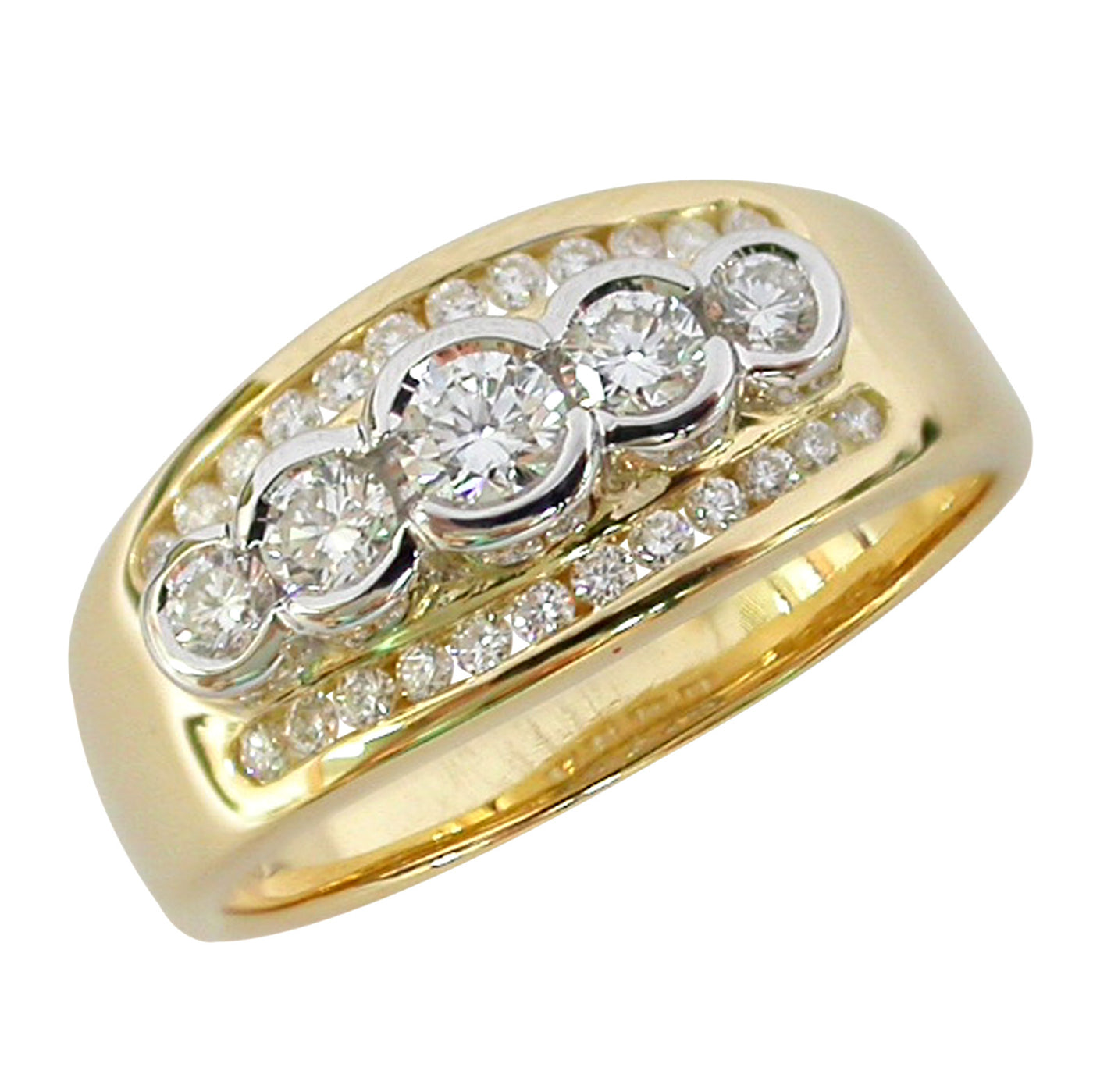 9 Carat Yellow Gold Bezel And Channel Set Diamond Dress Ring Containing Half A Carat Of Natural Diamonds