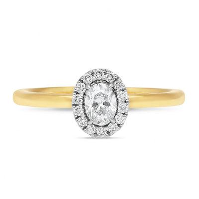 9ct Yellow Gold Oval Diamond Halo Engagement Ring