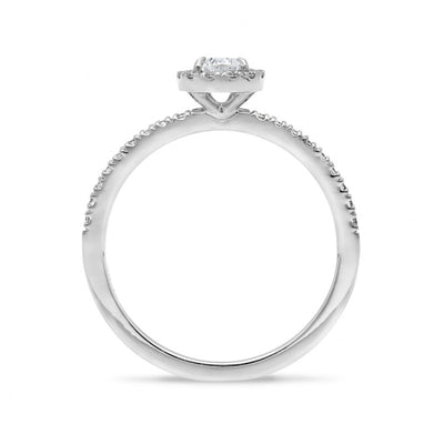 9ct White Gold Claw Set Pear Shaped Engagement Ring With Bead Set Halo And Shoulders