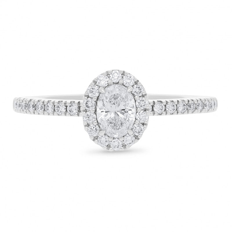 9ct White Gold Oval Diamond Halo Engagement Ring