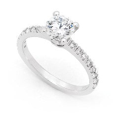 9 Carat White Gold 1.00Ct Lab Grown Solitaire Engagement Ring With Shoulder Diamonds