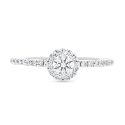 9ct White Gold Diamond Halo Engagement Ring With Claw Set Shoulder Diamonds