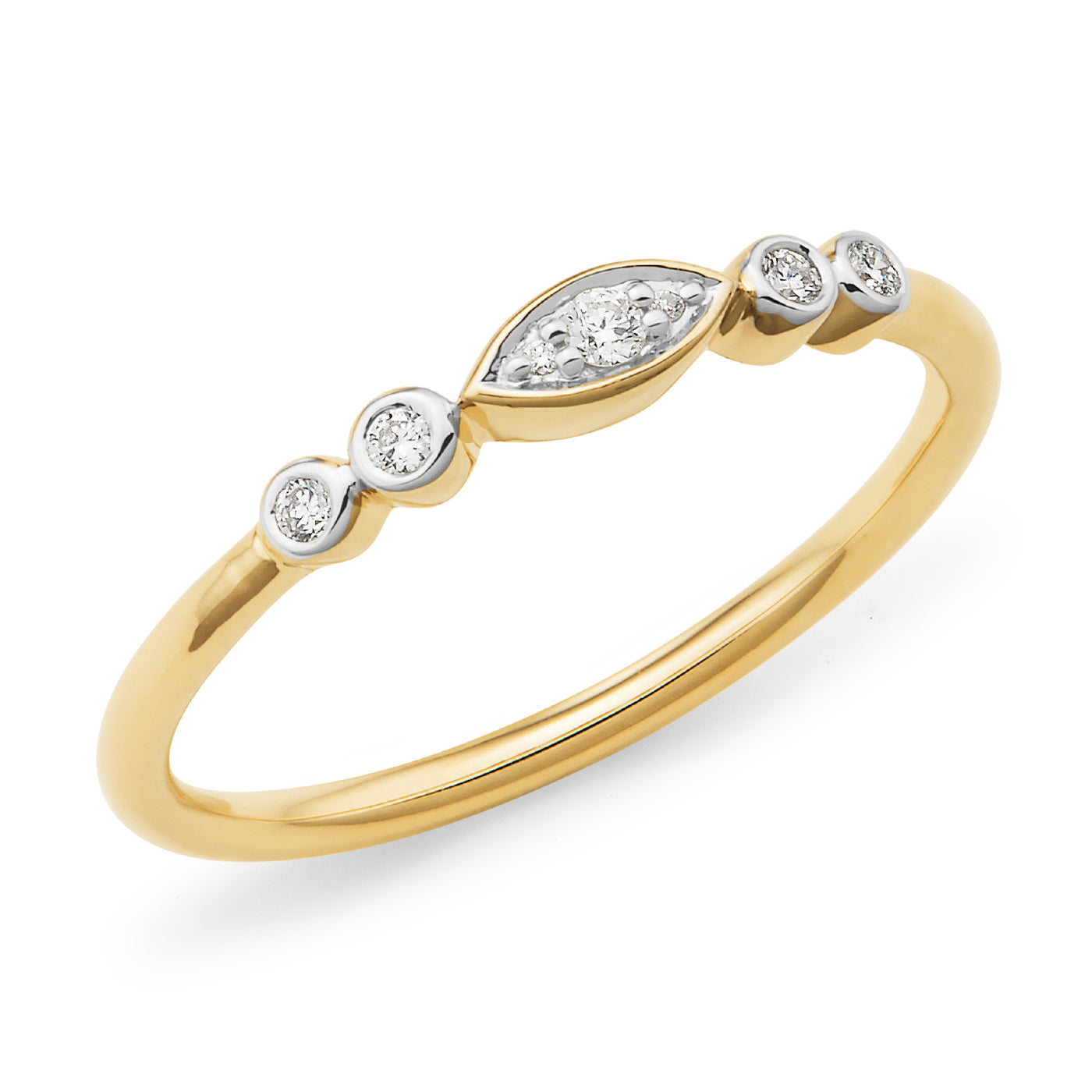 9 carat yellow gold diamond set dress ring with seven diamonds