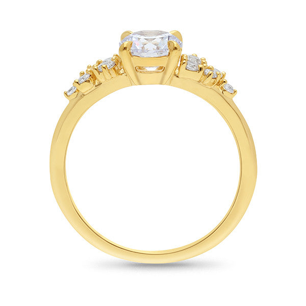 9ct Yellow Gold Claw Set 1ct Solitaire Lab Grown Diamond Ring With 10 Shoulder Diamonds