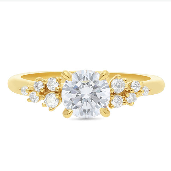 9ct Yellow Gold Claw Set 1ct Solitaire Lab Grown Diamond Ring With 10 Shoulder Diamonds