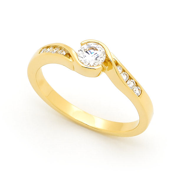 9 Carat Yellow Gold Natural Diamond Sweep Shoulder Engagement Ring With Shoulder Diamonds