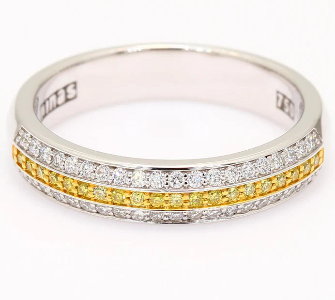 18 Carat White And Yellow Gold Dress Ring With Natural Yellow And White Diamonds