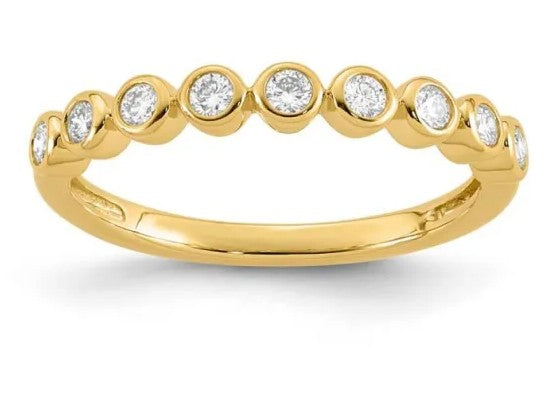 9 Carat Yellow Gold Nine Diamond Dress Stacker Ring.