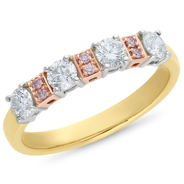9 Carat Yellow And White Gold Natural Diamond And Natural Pink Diamond Ring