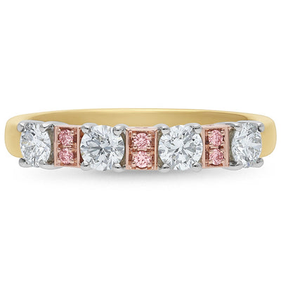 9 Carat Yellow And White Gold Natural Diamond And Natural Pink Diamond Ring