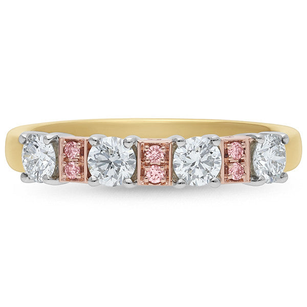 9 Carat Yellow And White Gold Natural Diamond And Natural Pink Argyle Diamond Ring