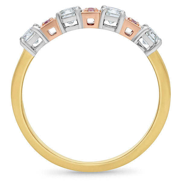 9 Carat Yellow And White Gold Natural Diamond And Natural Pink Argyle Diamond Ring