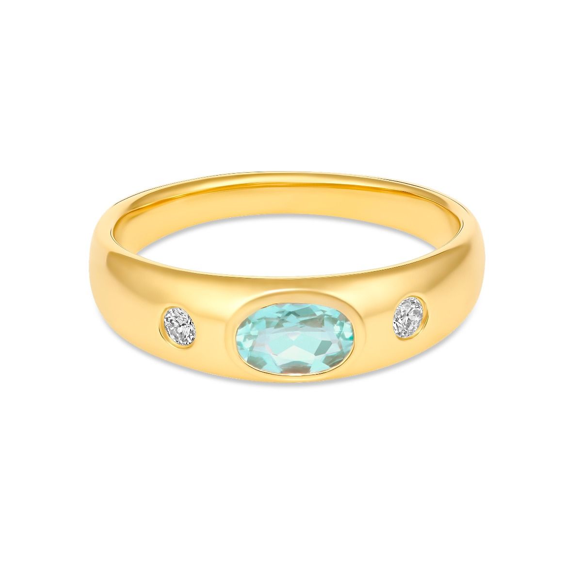 9 carat yellow gold pressure set oval natural aquamarine with 2 x 2mm pressure set lab grown diamonds