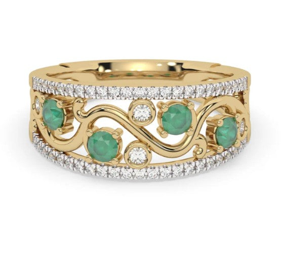 9 carat gold dress rings Yellow Natural Emerald And Diamond Ring custom-order