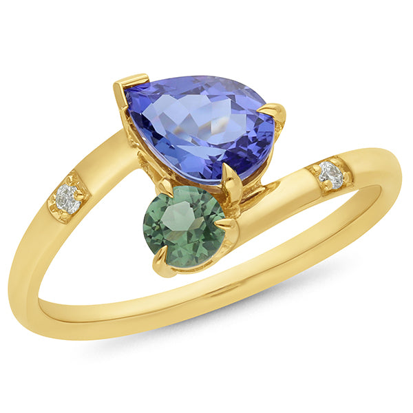 Tsavorite, Sapphire and Diamond Ring