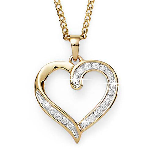 9 Carat Yellow Gold Diamond-Set Channel Open Heart Pendant