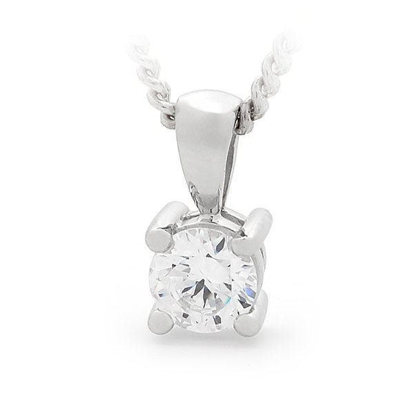 9 Carat White Gold Claw Set Solitaire Diamond Pendant