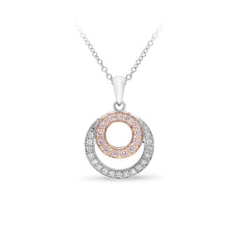 9 carat white gold natural argyle pink diamond and white diamond double circle pendant