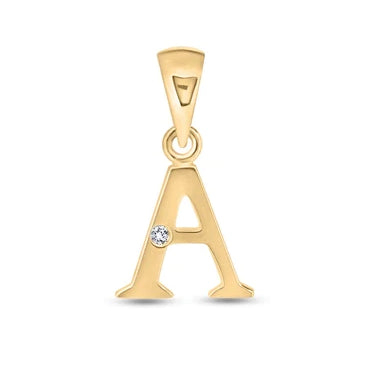 9ct yellow gold petite diamond set letter A pendant - 1.5cm high