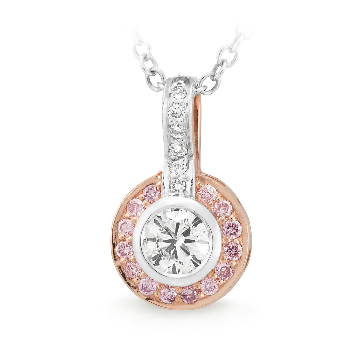 9 Carat Rose Gold Natural Pink And White Diamond Pendant