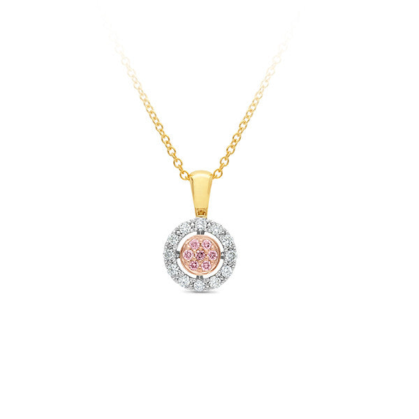 9 Carat Multi Coloured Gold Pendant With Natural Argyle Pink And Natural White Diamonds