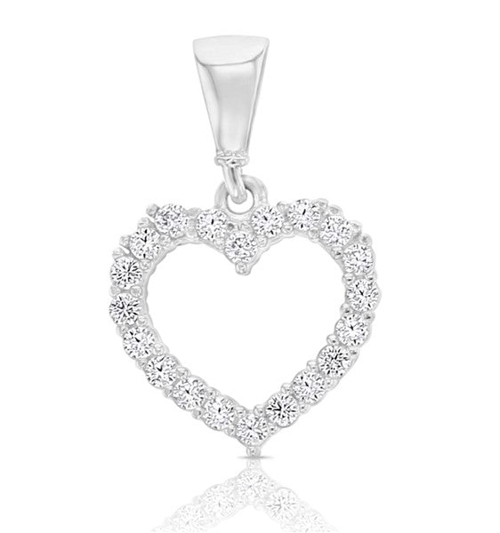 9 Carat White Gold Cubic Zirconia Set Open Heart Shape Pendant