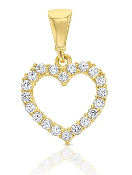 9 Carat Yellow Gold Cubic Zirconia Set Open Heart Pendant