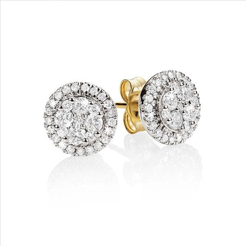 9 Carat Yellow Gold Half Carat Diamond Set Stud Earrings