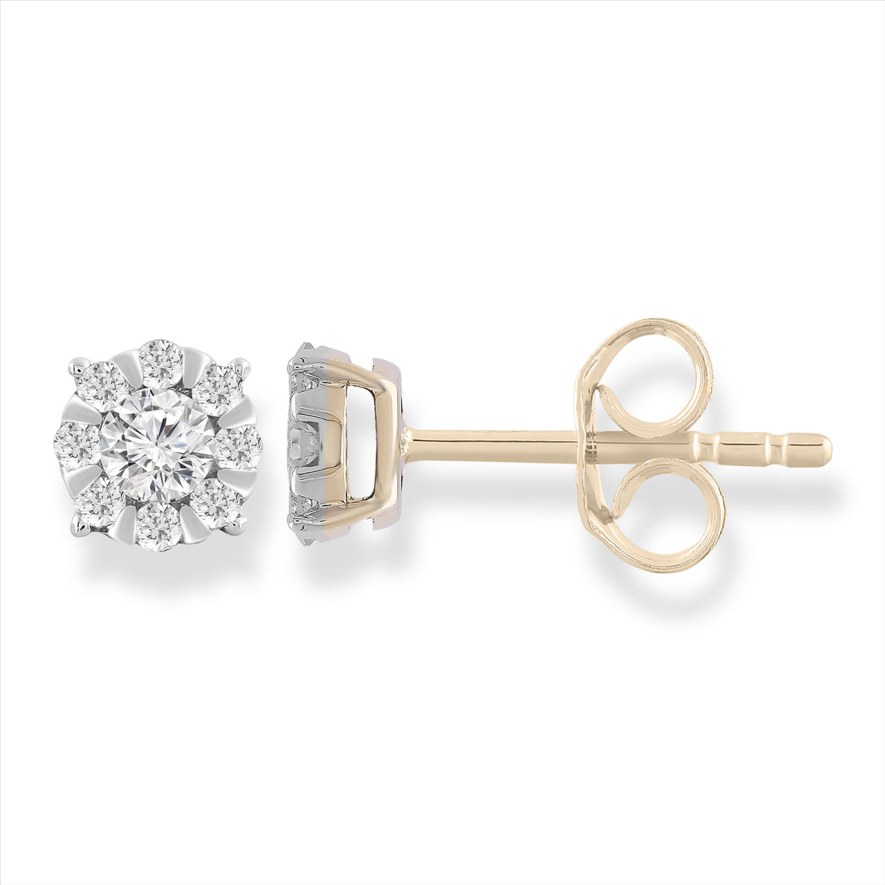 9 Carat Yellow Gold Diamond Cluster Stud Earrings