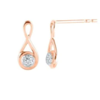 9 Carat Rose Gold Diamond Set Infinity Stud Earrings