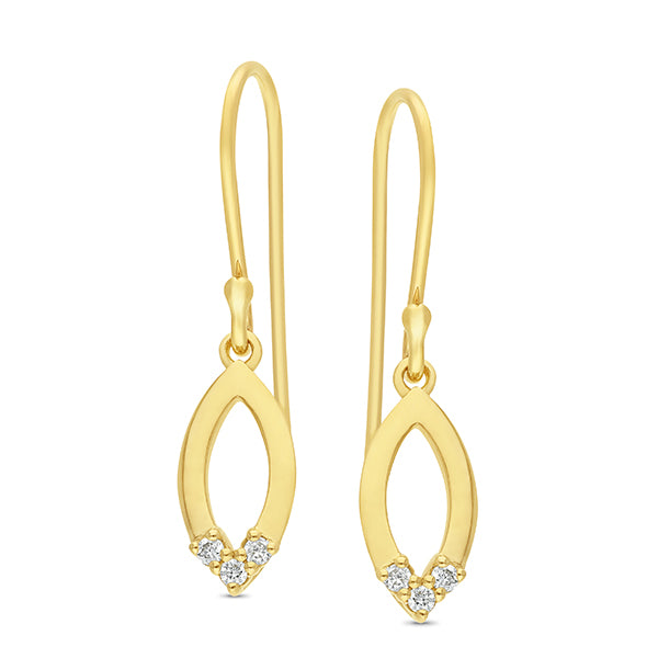 9 carat yellow gold drop earrings with 3 x def/vs lab grown diamonds claw set in each drop on shepherd hooks