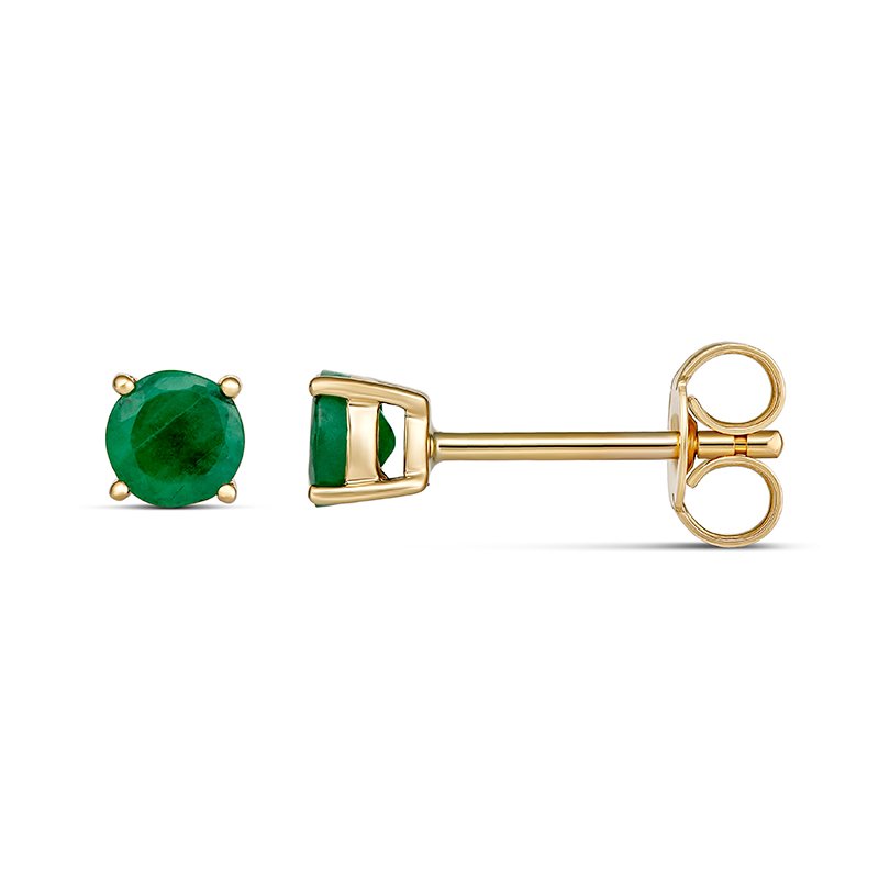 9 Carat Yellow Gold 4mm Round Natural Emerald 4 Claw Stud Earrings