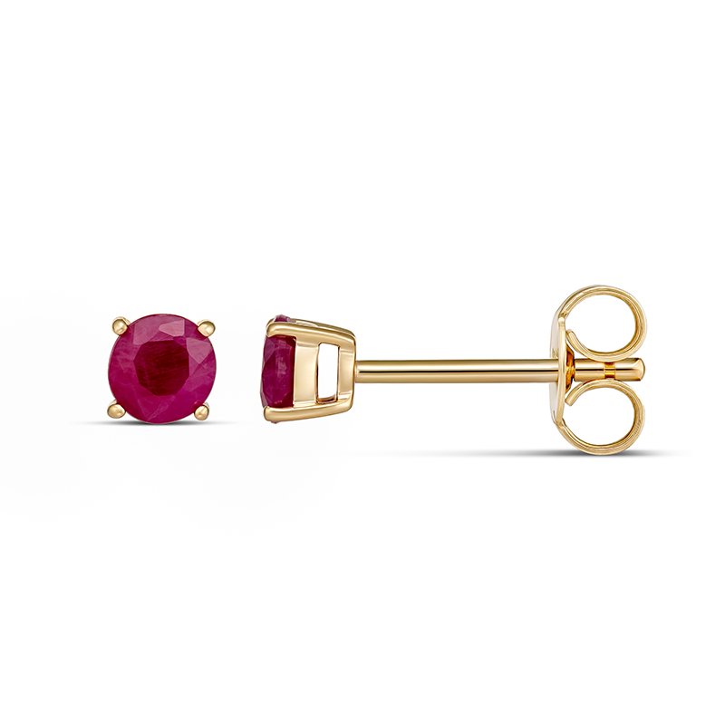 9 Carat Yellow Gold Claw Set 4mm round Natural Ruby Solitaire Stud Earrings