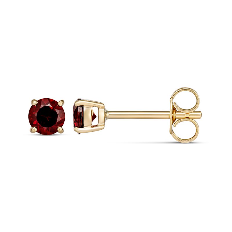 9 Carat Yellow Gold Claw Set 4mm Round Natural Garnet Stud Earrings