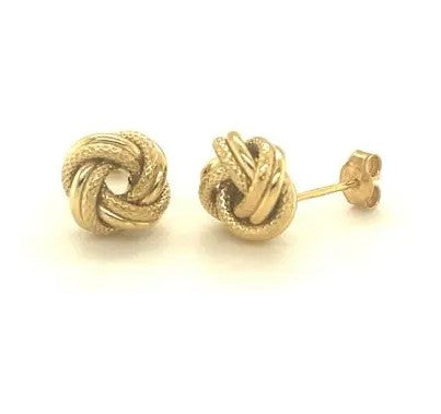 9 Carat Yellow Gold Knot Stud Earrings With Laser Edge Detail