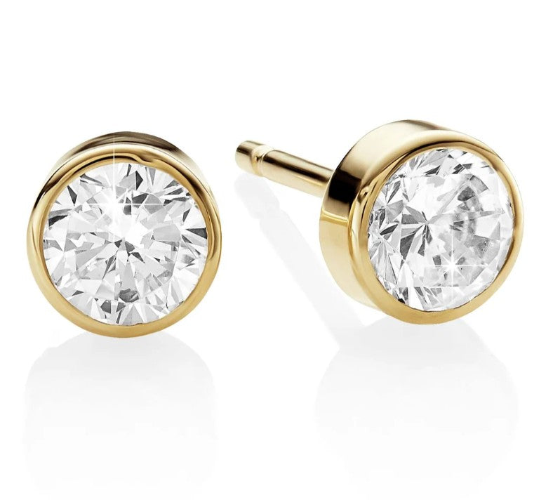 9 Carat Gold Bezel Set Solitaire 3mm Cubic Zirconia Stud Earrings