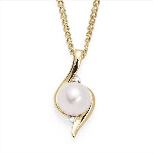 9 Carat Yellow Gold Freshwater Pearl & Claw Set Diamond Slider Pendant