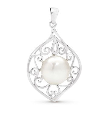 Sterling Silver White 12-12.5mm Button Freshwater Cultured Pearl Pendant