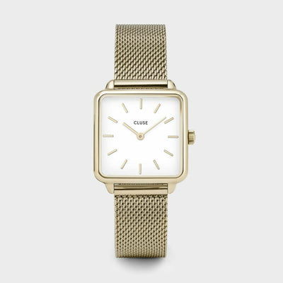 Cluse la tetragone gold mesh band with white dial