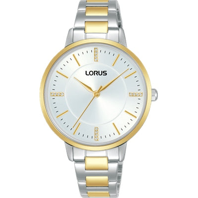 Ladies 2 Tone Stainless Steel LORUS Dress Watch With Crystal Set Dial