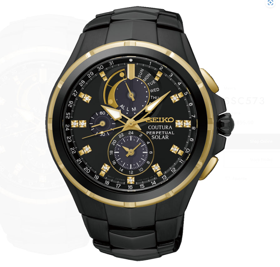 Mens Two Tone Seiko Solar Watch With Perpetual Calendar, Alarm And Day Date