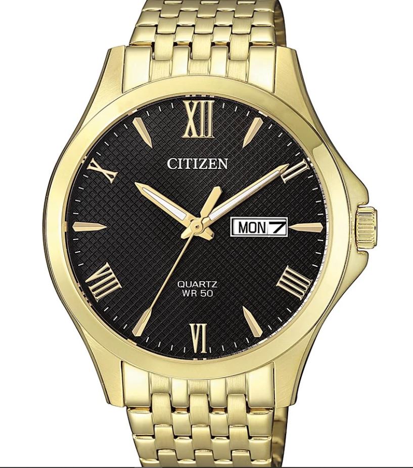 Gents Gold Plated Citizen Quartz Watch with Day and Date
