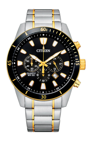 CITIZEN Gents Quartz Watch 2 Tone Chronograph Date Bracelet Watch