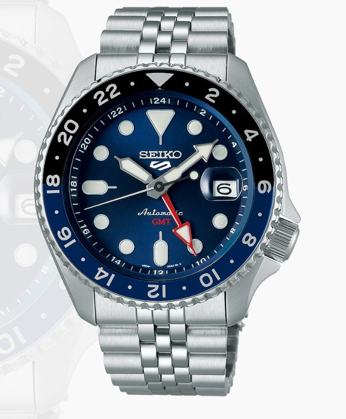 Mens Stainless Steel 100M SEIKO Automatic Watch With GMT Hand