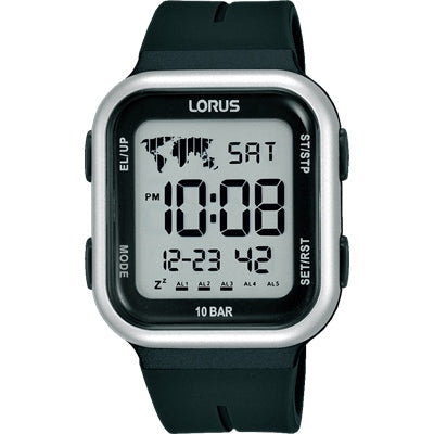 Men s 100m Black Case LORUS Digital Watch With Black Silicon Strap