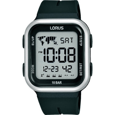 Men's 100m Black Case LORUS Digital Watch With Black Silicon Strap