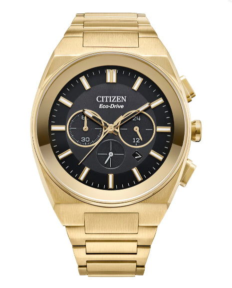 Gents Gold Plated Stainless Steel Eco-Drive CITIZEN Chronograph Date Watch
